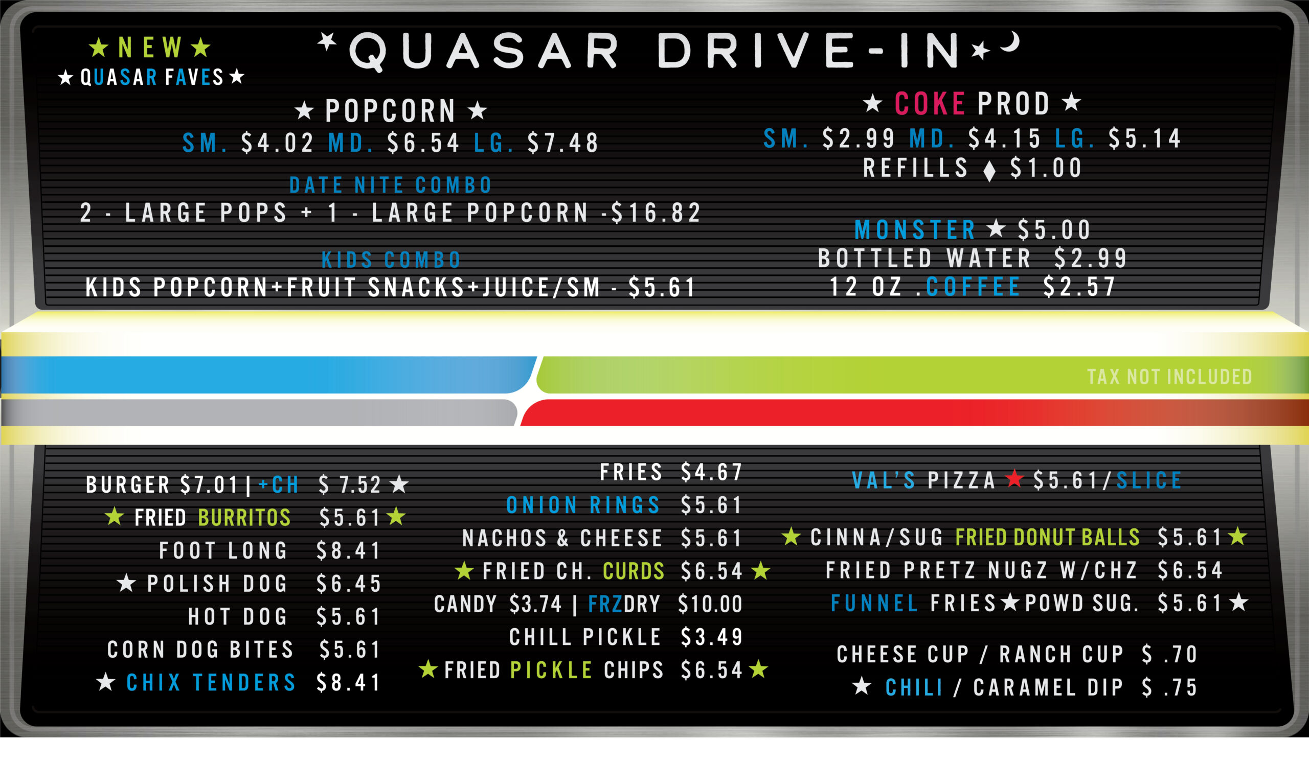 Quasar Food Menu